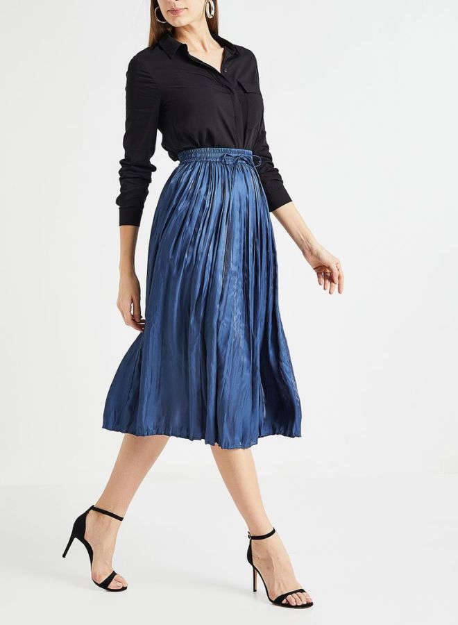 ONLY Metallic Plisse Skirt Blue  - Image 3