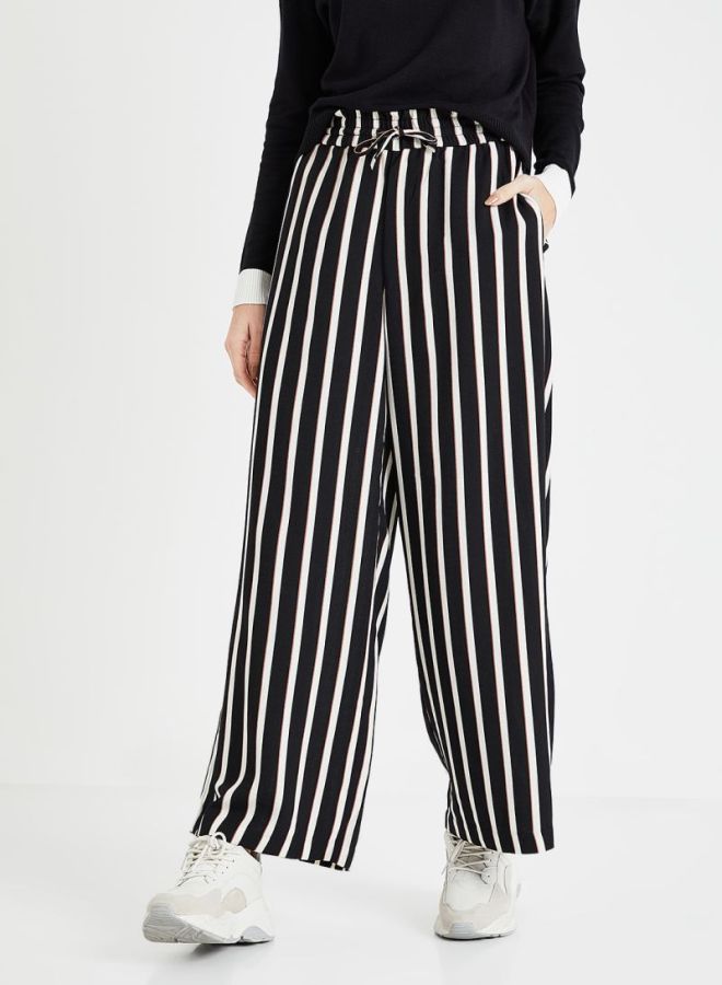 ONLY - Striped Wide Leg Pants Black/White - Image 1