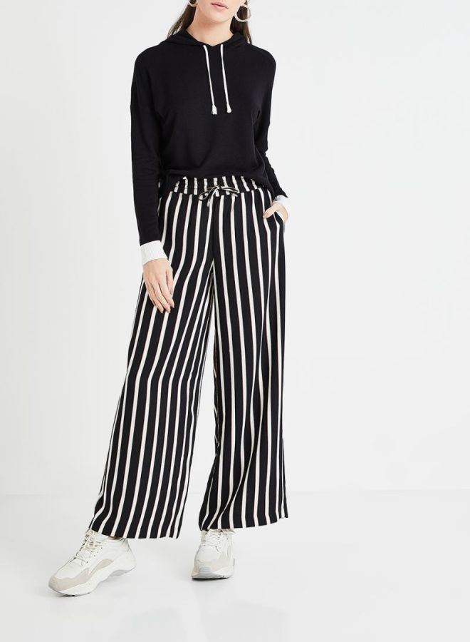 ONLY - Striped Wide Leg Pants Black/White - Image 1