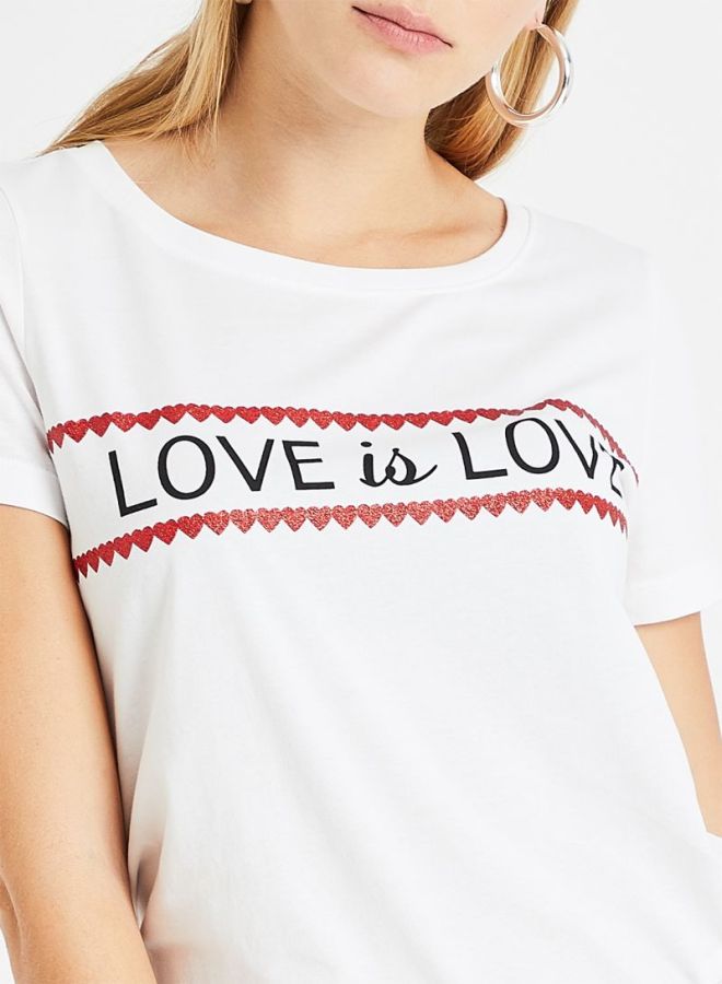 ONLY - Love Is Love Printed T-Shirt White/Red/Black - Image 1