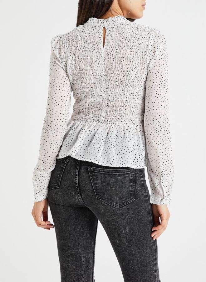 ONLY - High Neck Smock Top White - Image 1
