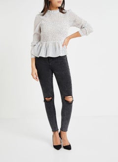 ONLY High Neck Smock Top White  - Image 3