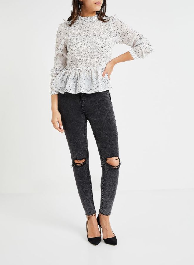 ONLY - High Neck Smock Top White - Image 1