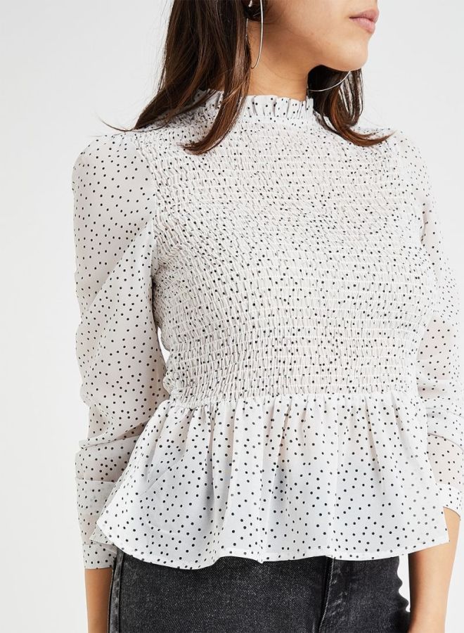 ONLY - High Neck Smock Top White - Image 1