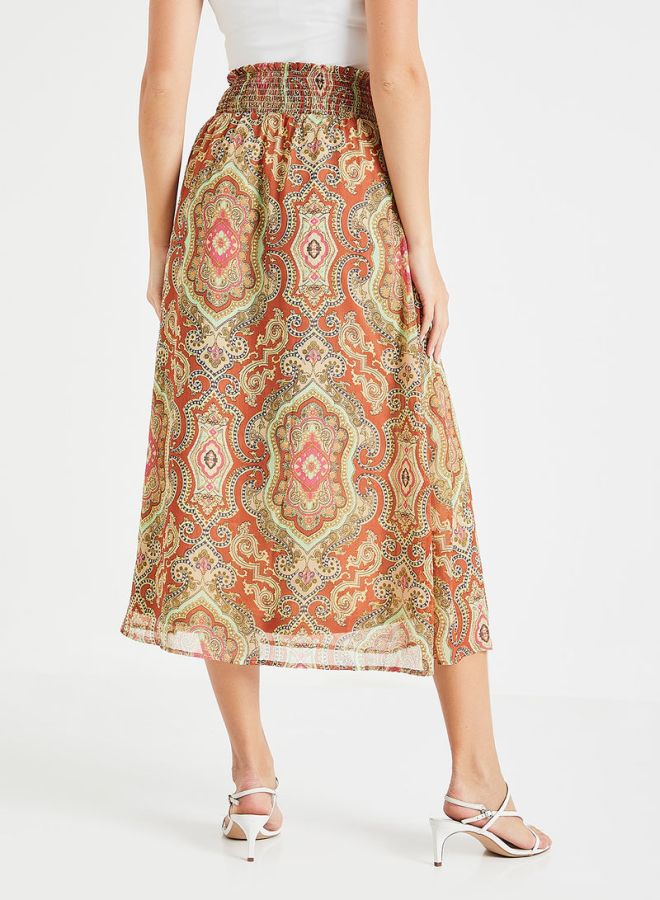 ONLY Retro Printed Skirt Red/Green/Brown  - Image 2