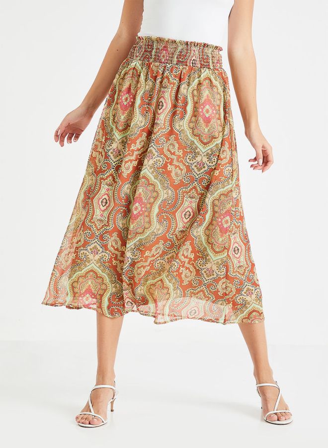 ONLY Retro Printed Skirt Red/Green/Brown  - Image 1