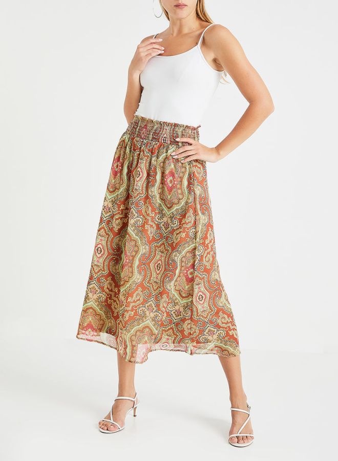 ONLY Retro Printed Skirt Red/Green/Brown  - Image 3
