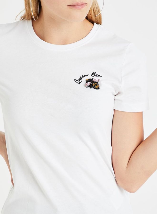 ONLY - Queen Bee Embellished T-Shirt White - Image 1