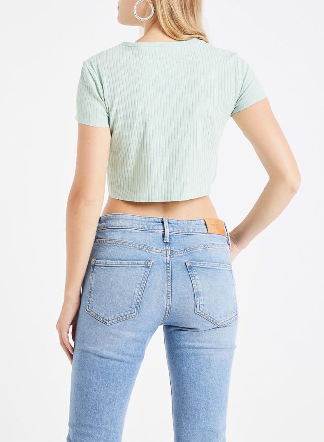 ONLY Sequin Slogan Crop Top Mint/Blue/Brown  - Image 2
