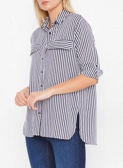 Striped Dual Faux Pocket Shirt White Multi