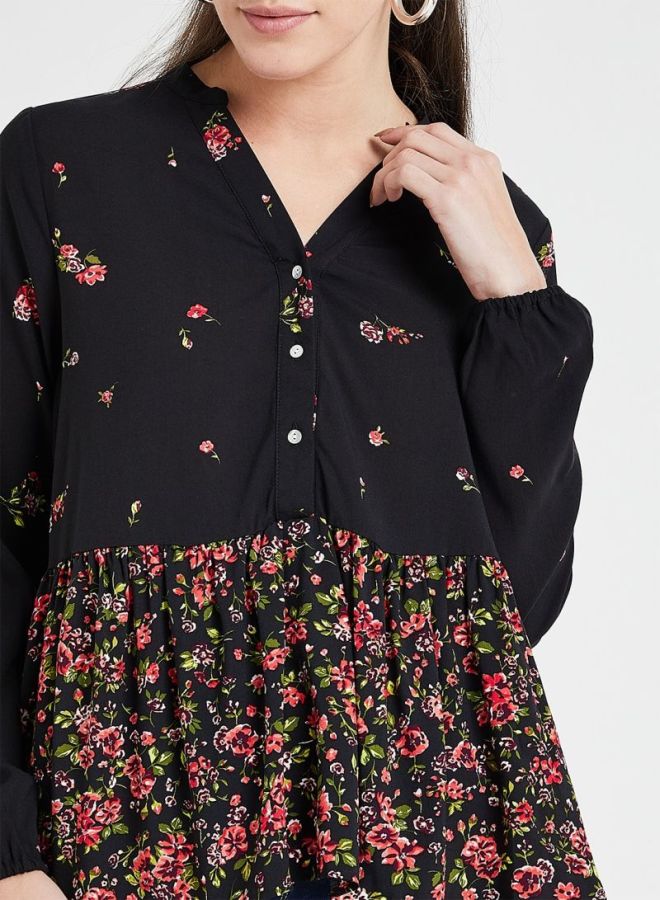 ONLY Floral Printed V-Neck Top Black/Red/Green - Image 4