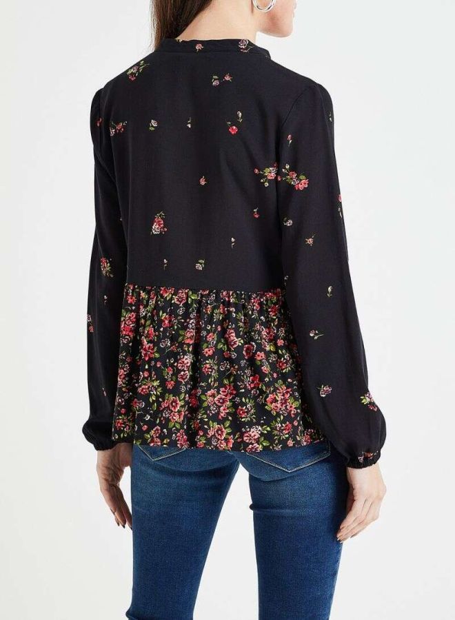 ONLY Floral Printed V-Neck Top Black/Red/Green - Image 2