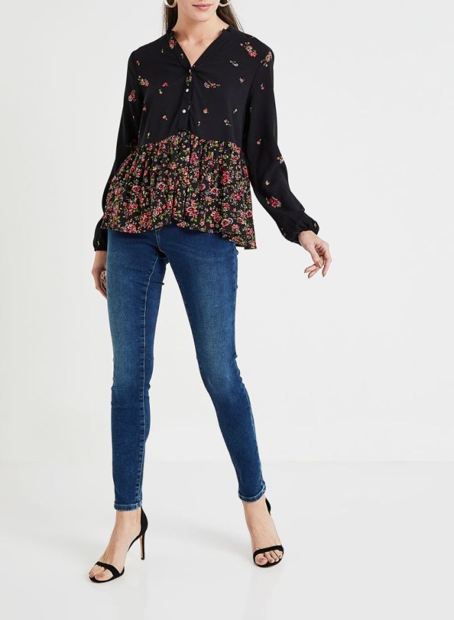 ONLY Floral Printed V-Neck Top Black/Red/Green - Image 3