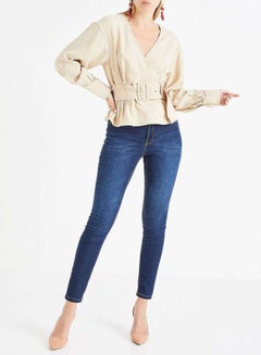 ONLY Belted Wrap V-Neck Top Beige  - Image 3