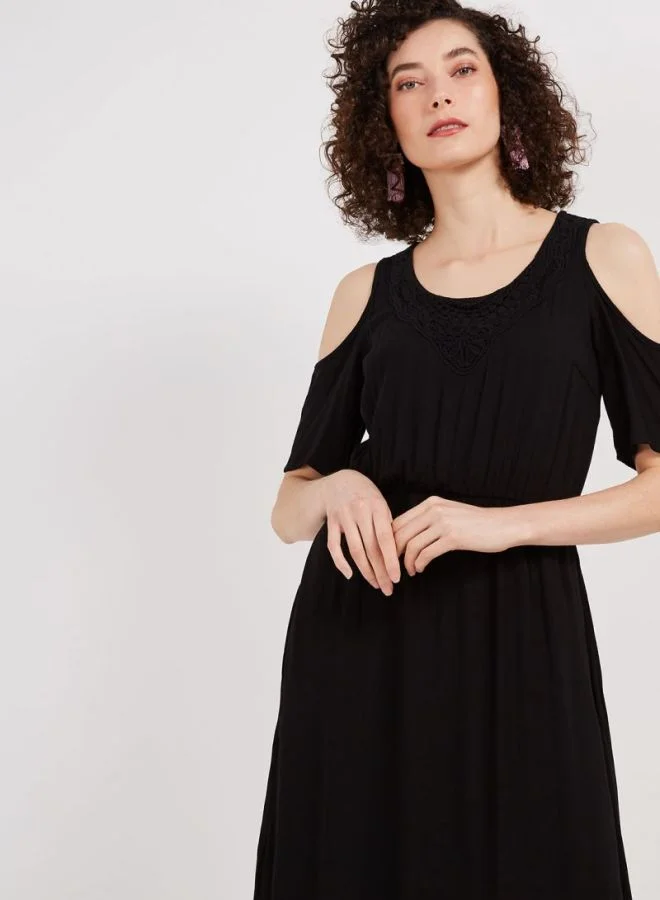 ONLY Round Neck Midi Dress Black