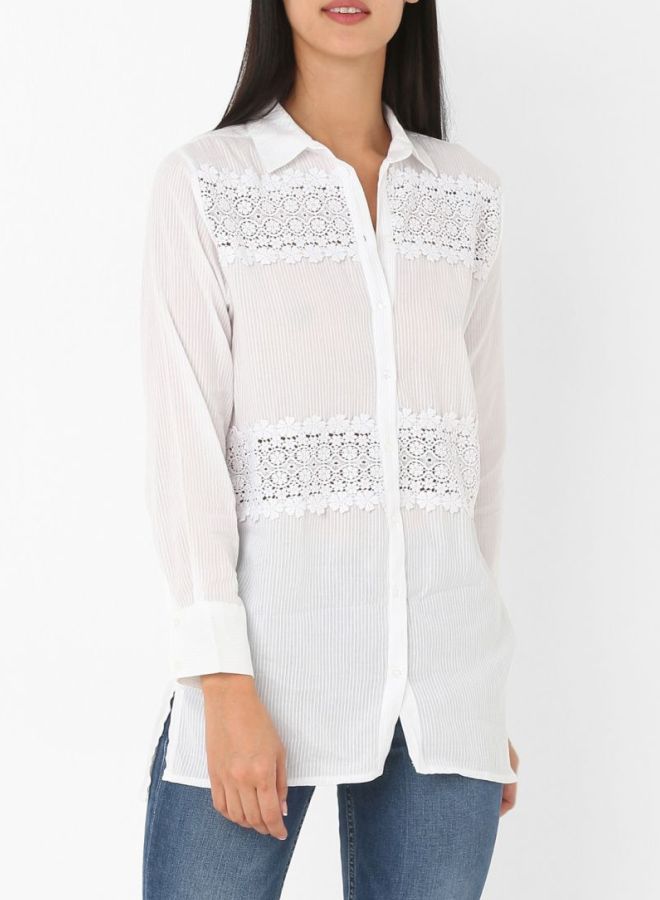 Stock Lace Paneled Longline Shirt White  - Image 1