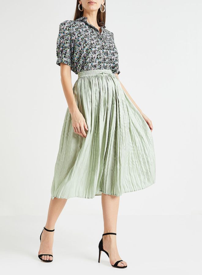 ONLY - Metallic Plisse Skirt Verde 38 - Image 1