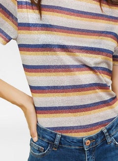 NEW LOOK Metallic Striped T-Shirt Grey/Brown  - Image 3