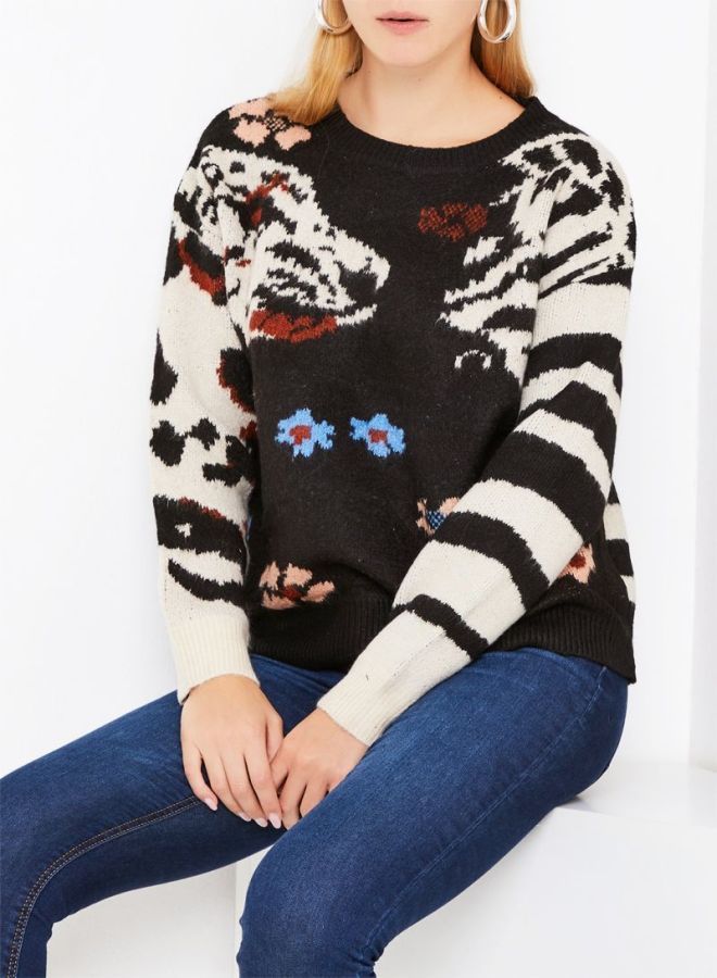 Stock - Animal Patterned Jumper Black/White - Image 1