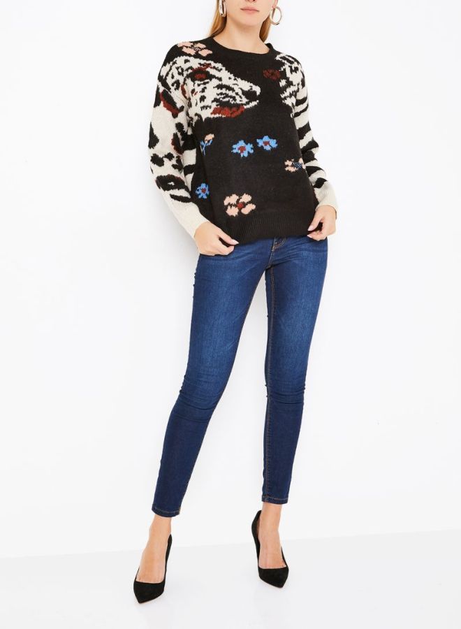 Stock - Animal Patterned Jumper Black/White - Image 1