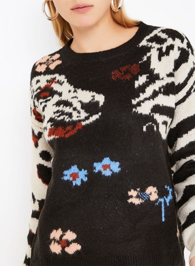 Stock - Animal Patterned Jumper Black/White - Image 1