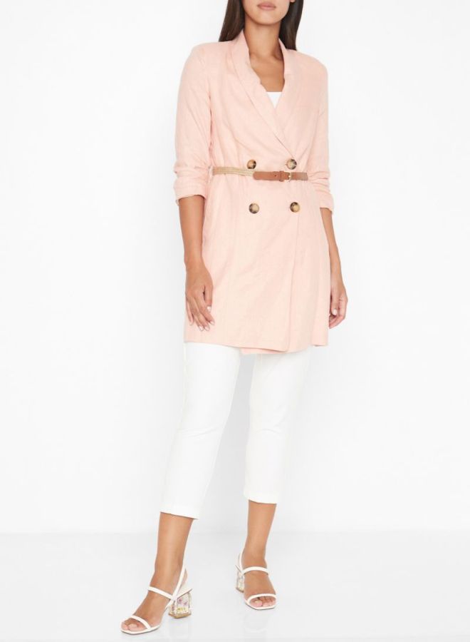 Stock Double-Breasted Longline Blazer Pink  - Image 3