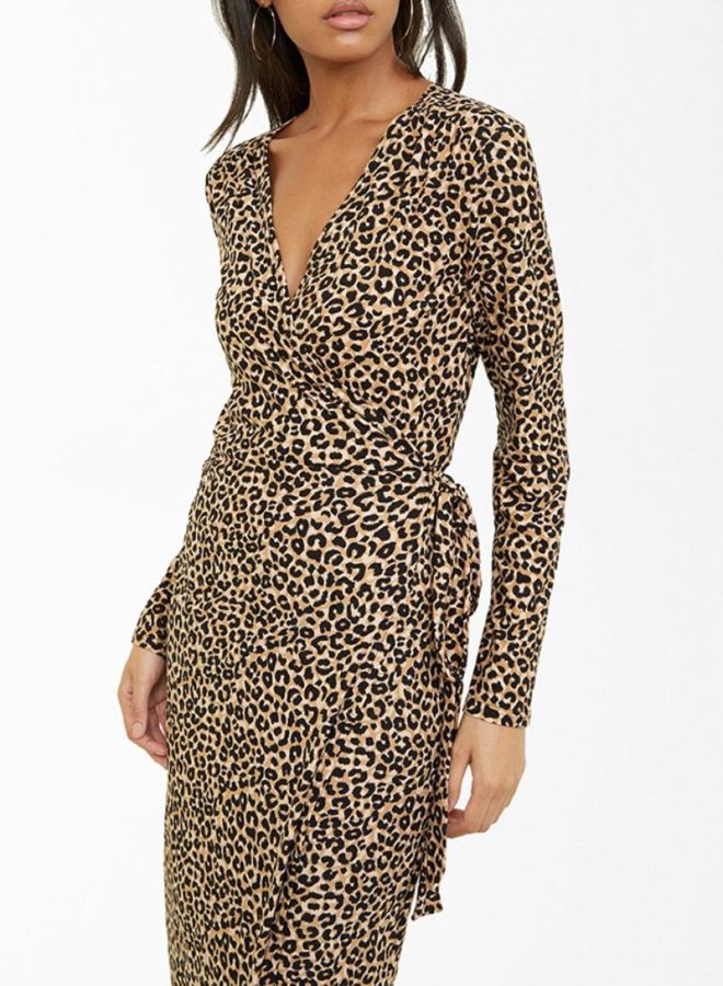 NEW LOOK Leopard Print Midi Dress Brown Pattern  - Image 3