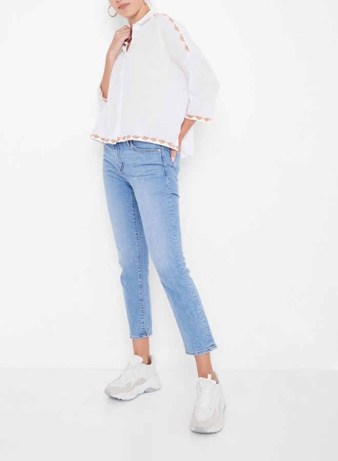 Stock - Embroidery Detailed Shirt White - Image 1