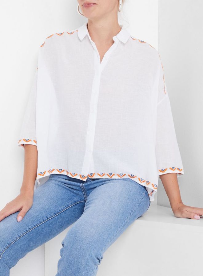 Stock - Embroidery Detailed Shirt White - Image 1