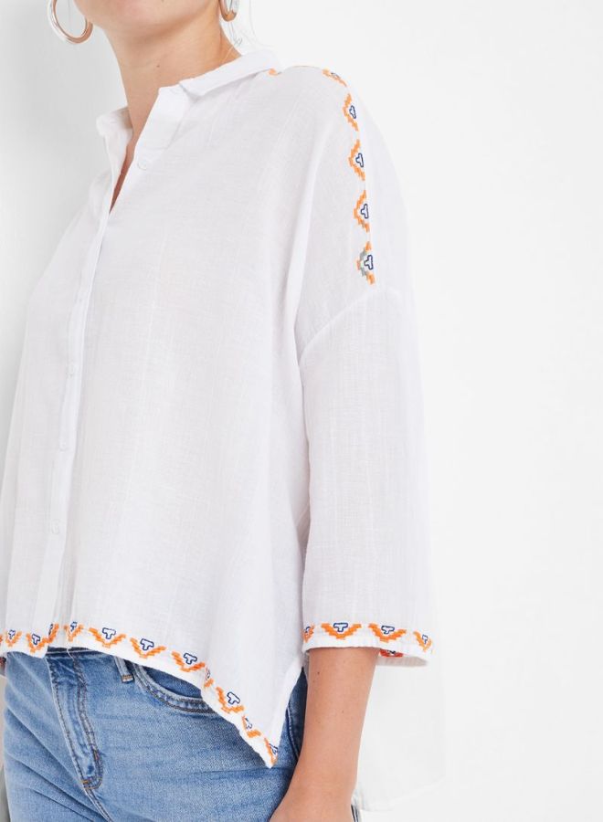 Stock - Embroidery Detailed Shirt White - Image 1
