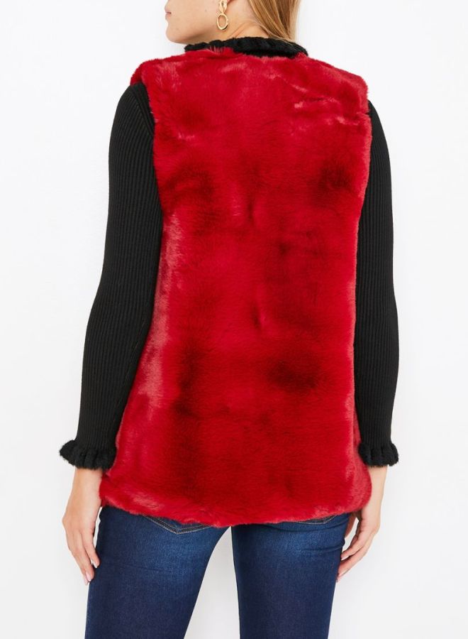 Stock - Faux Fur Gilet Red - Image 1