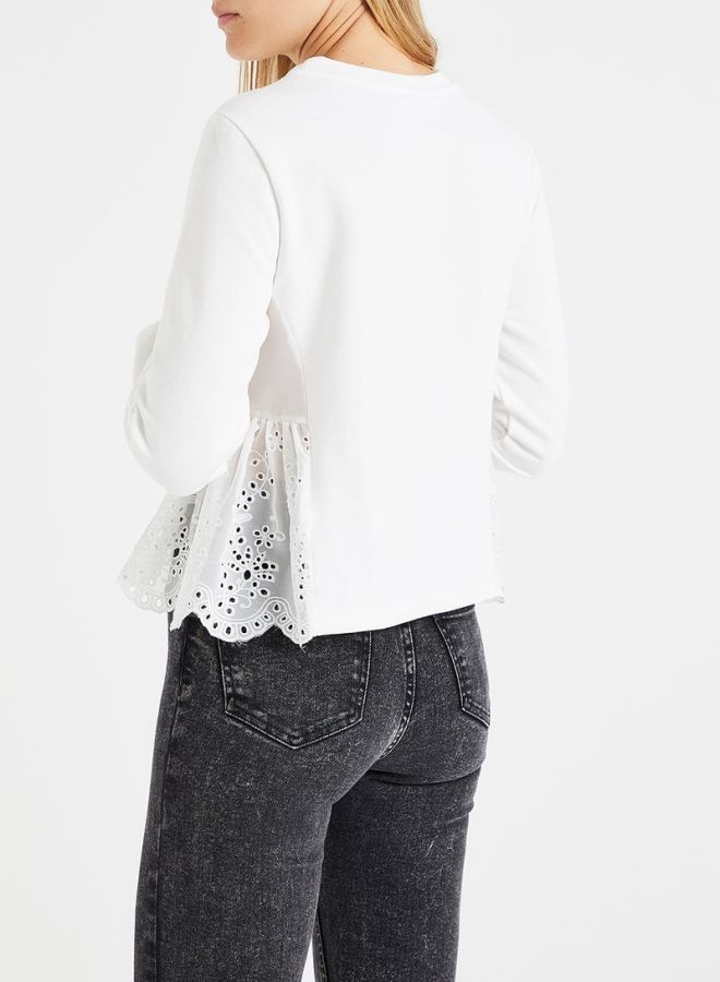 Embroidered Lace Trim Sweatshirt White - v1597847374/N34971956V_2