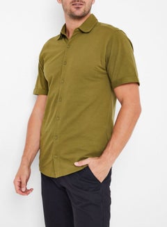 STATE 8 Short Sleeves Cotton Shirt Olive  - Image 1