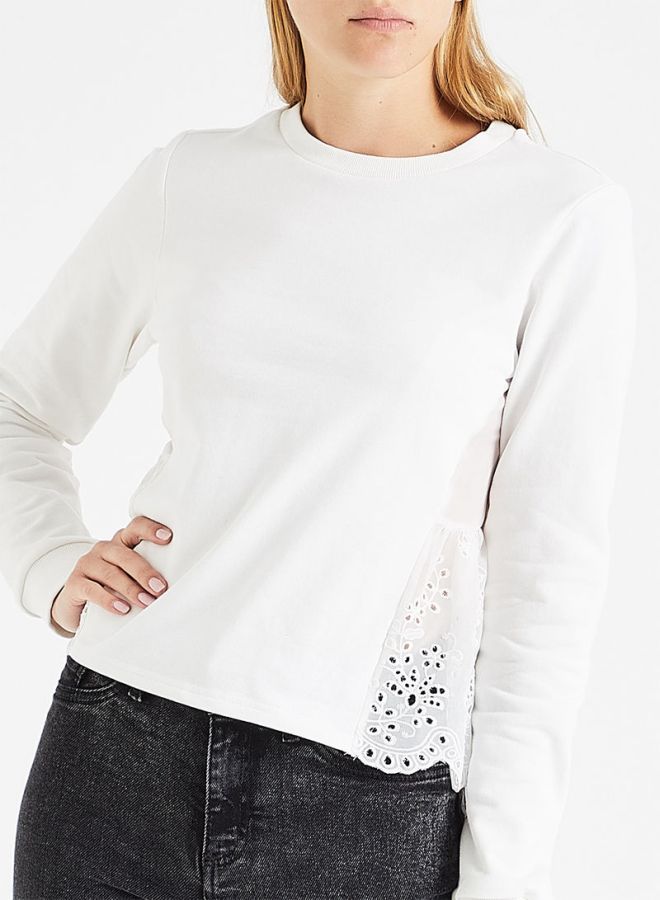 Embroidered Lace Trim Sweatshirt White - v1597847375/N34971956V_4