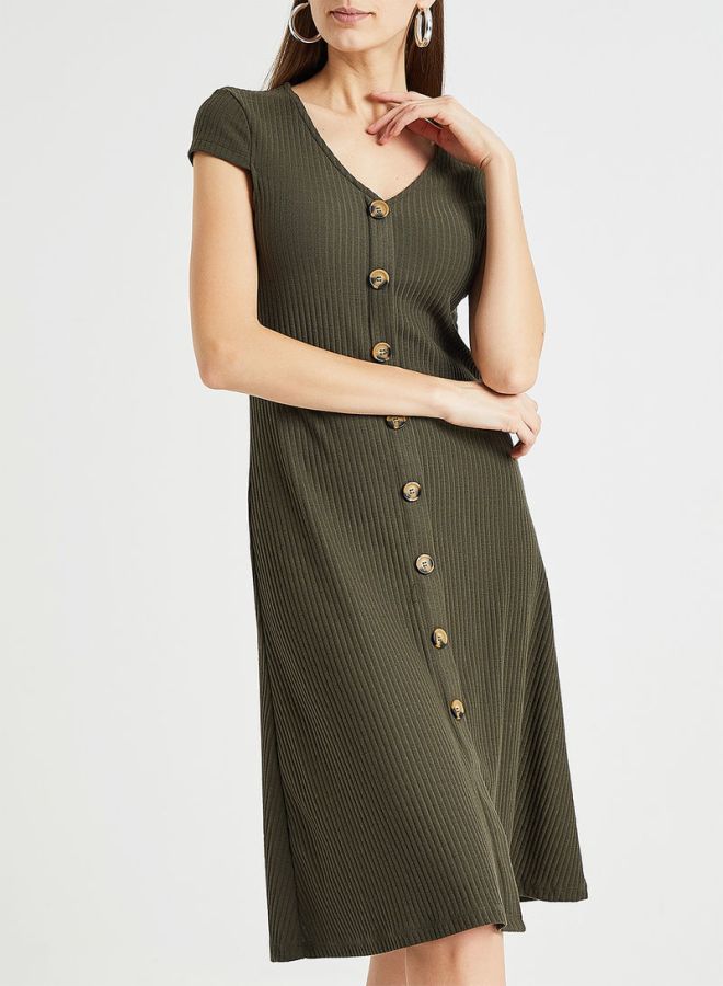 V-Neck Midi Dress Olive - v1597847381/N36003760V_1