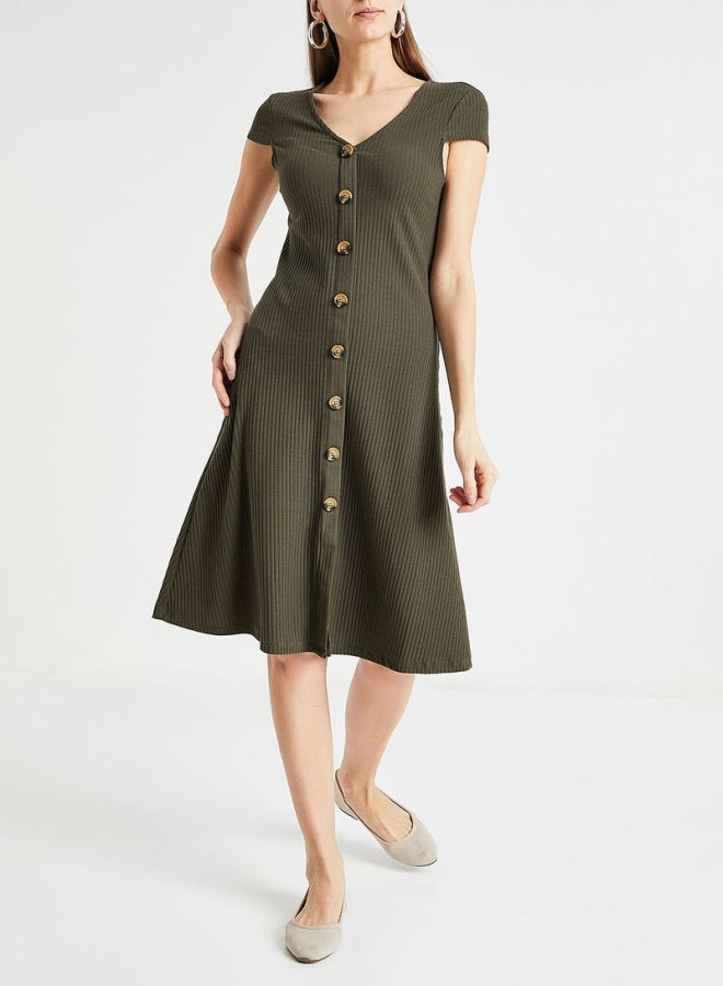 V-Neck Midi Dress Olive - v1597847381/N36003760V_3