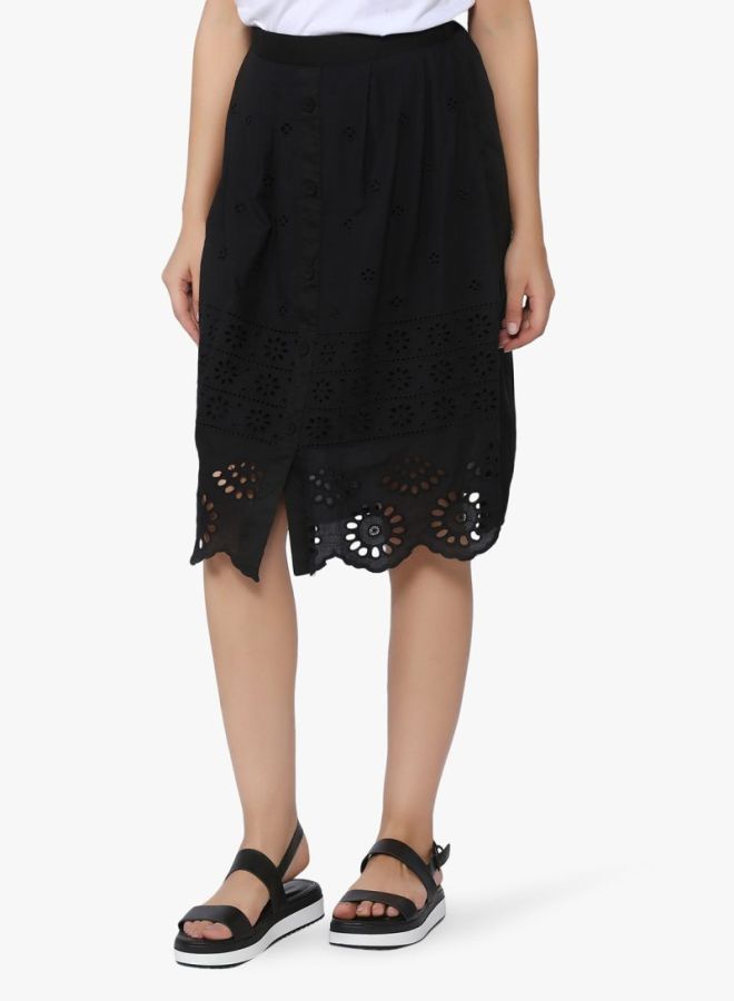 Stock Crochet Button Detail Skirt Black - Image 1