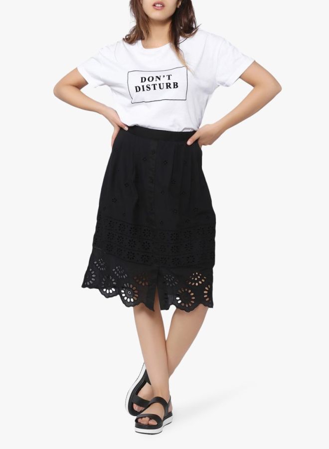 Stock Crochet Button Detail Skirt Black - Image 3