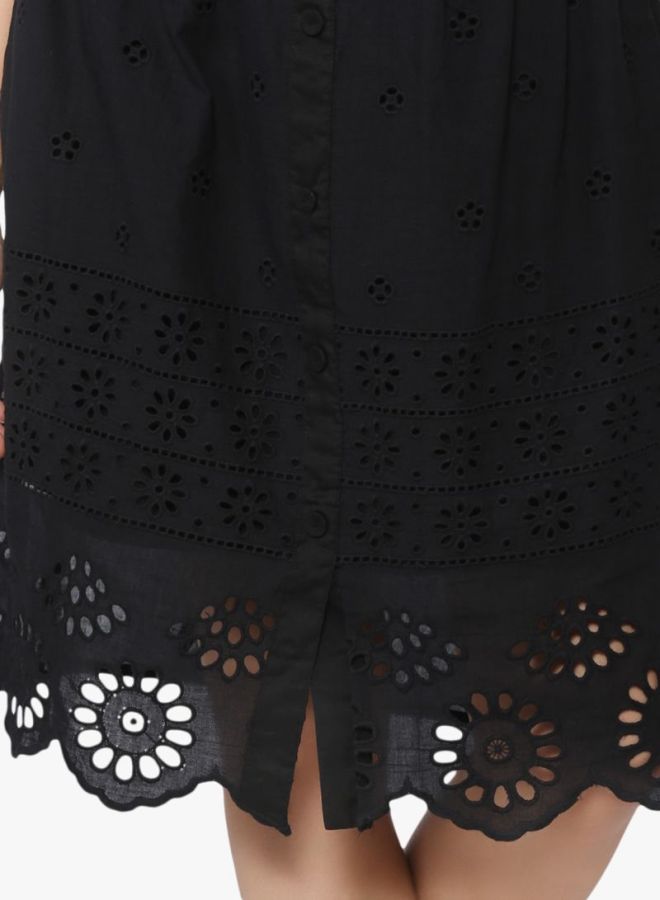 Stock Crochet Button Detail Skirt Black - Image 4