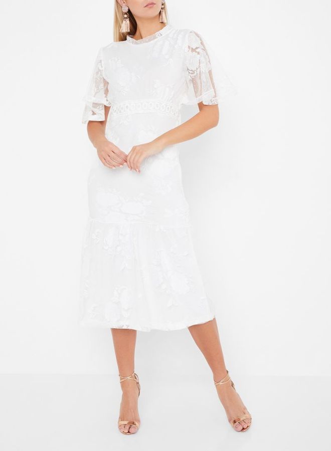 Stock Lace Angel Sleeve Dress White - Image 1