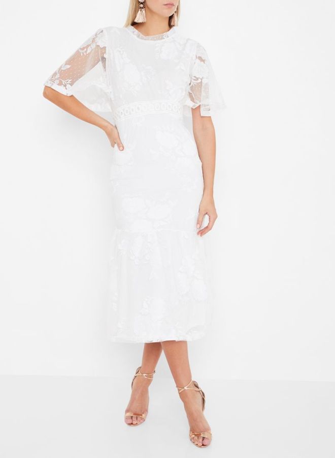 Stock Lace Angel Sleeve Dress White - Image 3