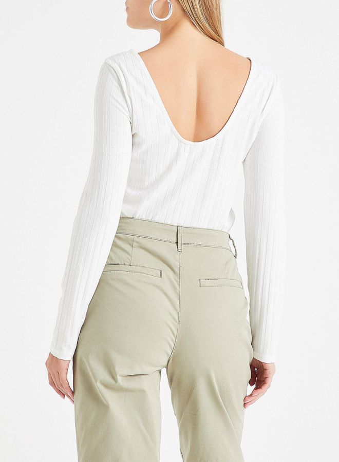 ONLY - Ribbed Long Sleeves T-Shirt White - Image 1