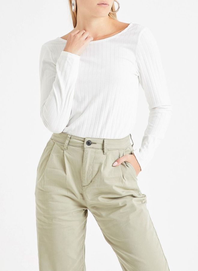 ONLY - Ribbed Long Sleeves T-Shirt White - Image 1