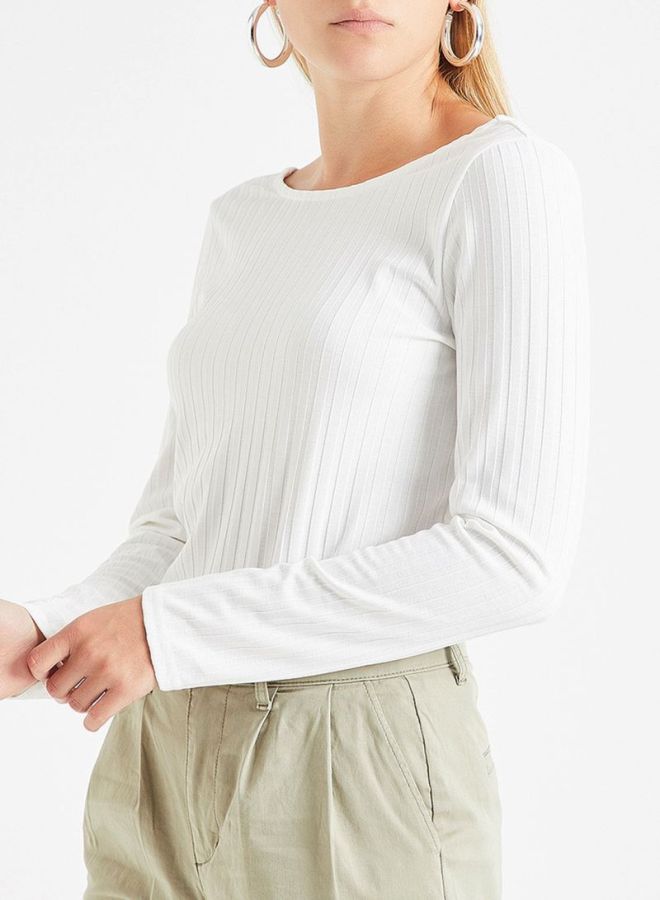 ONLY - Ribbed Long Sleeves T-Shirt White - Image 1