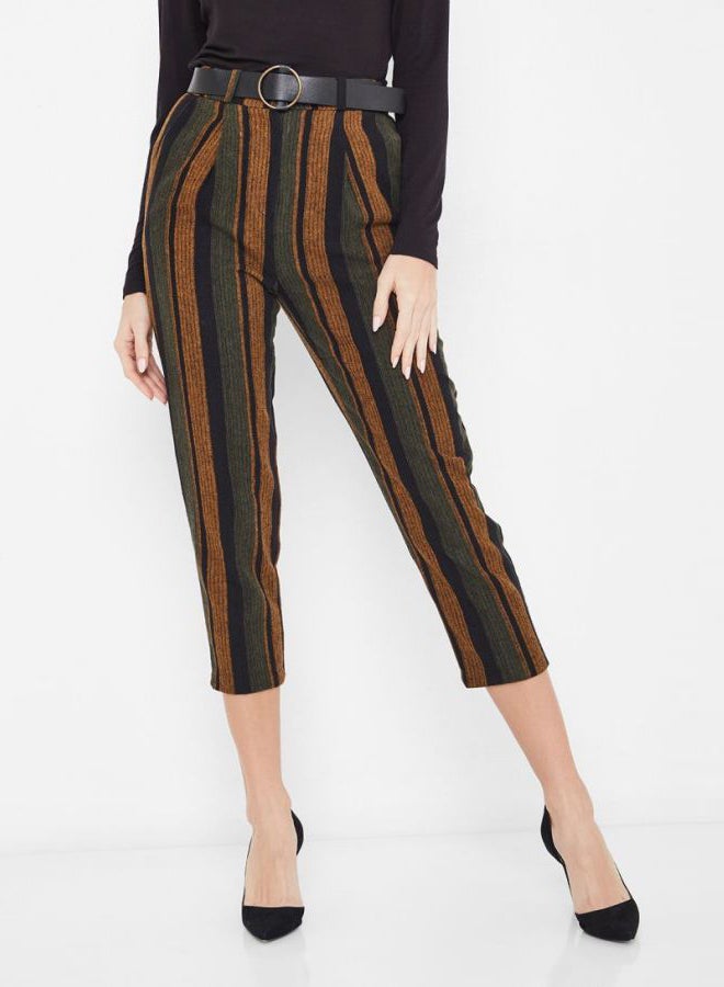 Stock Belted Striped Pants Brown/Black - Image 1