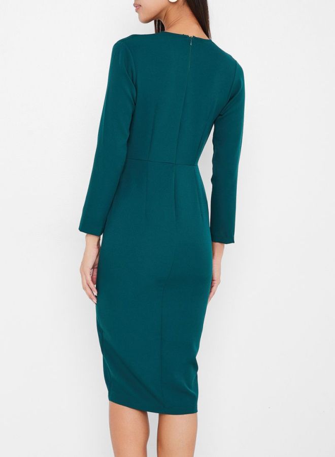 Stock - Button Detailed Midi Dress Green - Image 1
