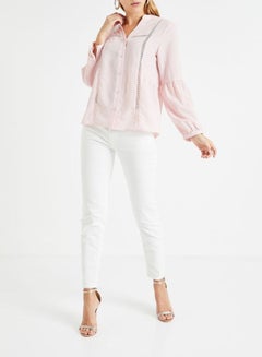 Lace Trim V-Neck Shirt Pink - v1597847431/N34220998V_3