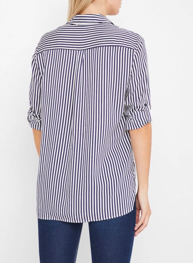 Stock - Striped Dual Faux Pocket Shirt White Multi - Image 1