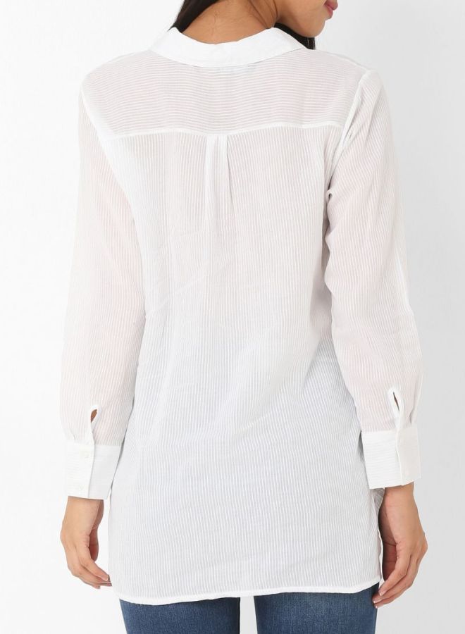Stock Lace Paneled Longline Shirt White  - Image 2