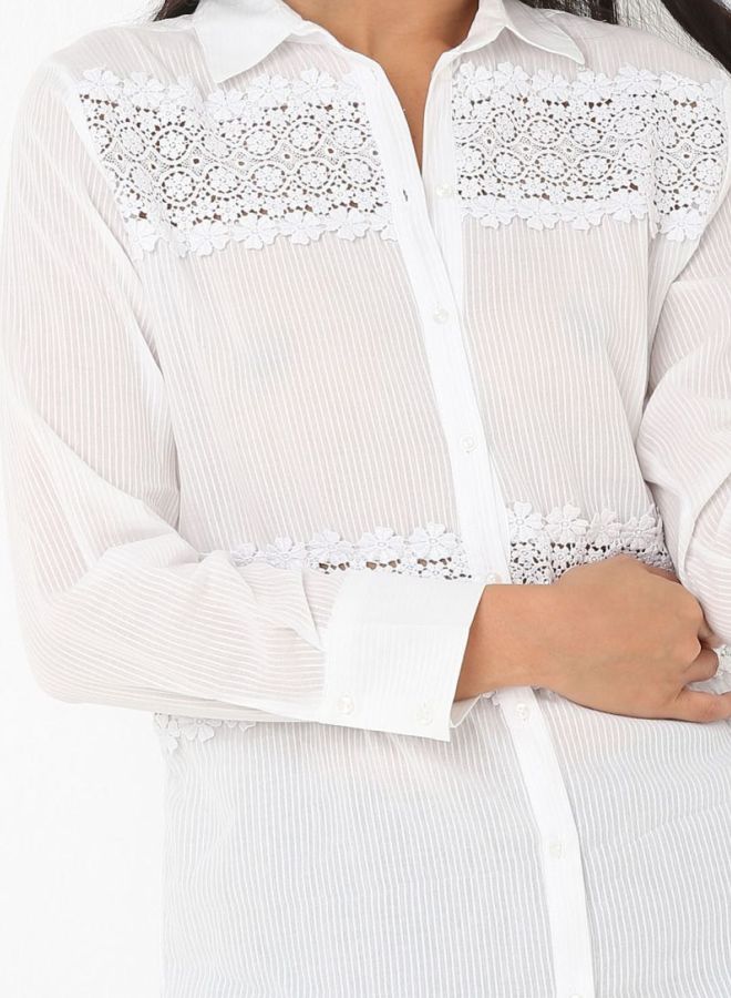 Stock Lace Paneled Longline Shirt White  - Image 4